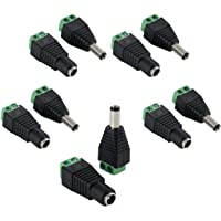 Poppstar - Juego de Adaptador de Corriente Continua (CC) 5-5x2-1mm (5 x Macho - 5 x Hembra) a regleta de bornes de 2…